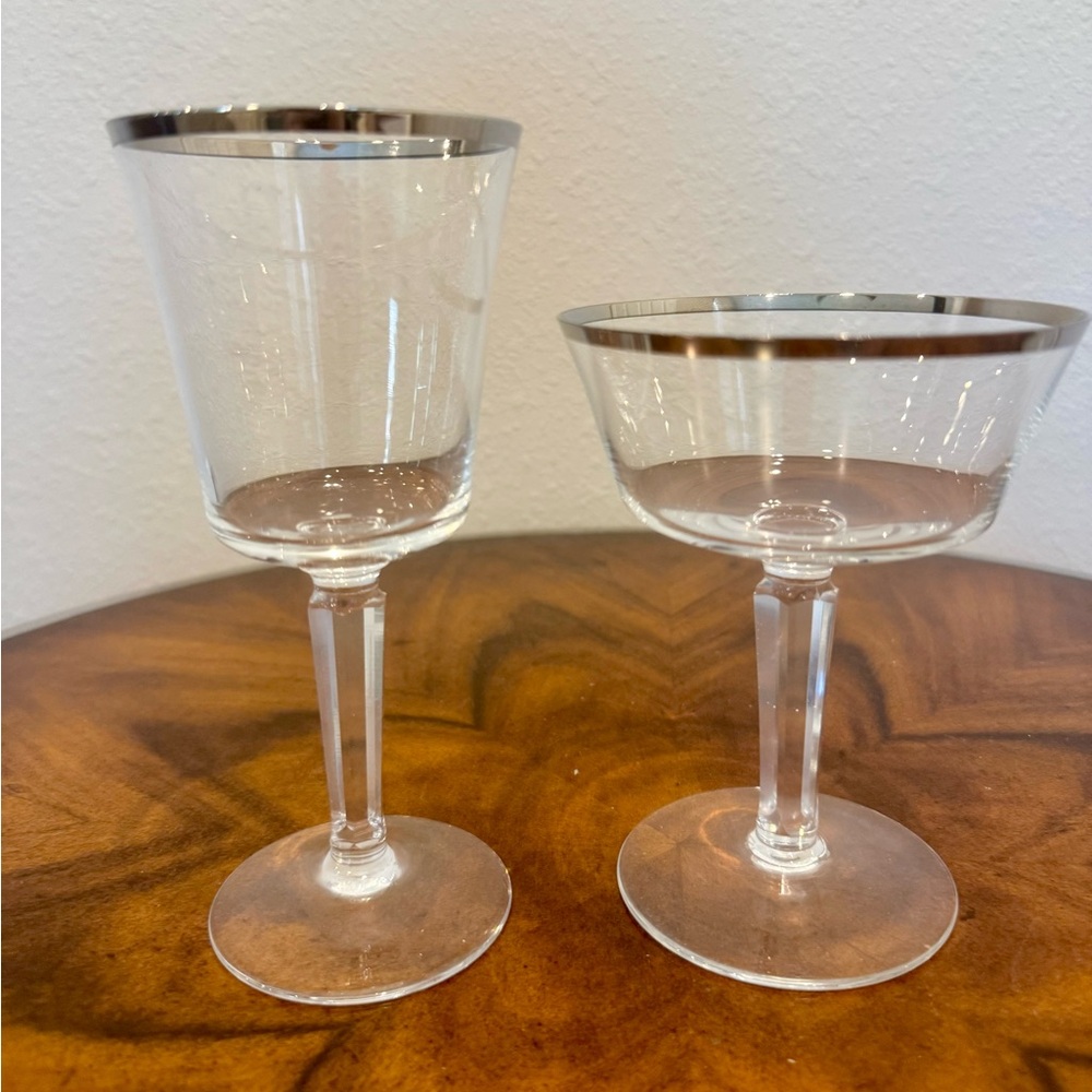 2 Lenox Crystal Solitaire Hand Blown Wine Glass & Champagne Glass Pristine Con